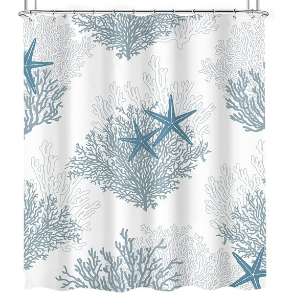 Newhomestyle Marine Life Starfish Coral Polyester Shower Curtain 72x72 inch with 12 Plastic Hooks