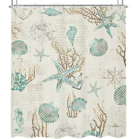 Newhomestyle Nautical Starfish Seashells Polyester Shower Curtain Set for Bathroom Decor 72x72 inch
