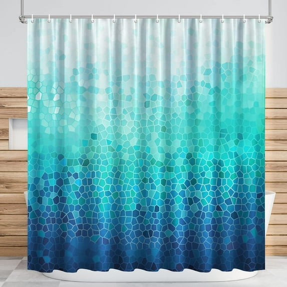Newhomestyle Ombre Blue Shower Curtain, with 12 Hooks, Polyester Fabric Waterproof Shower Curtains 72x72 inch