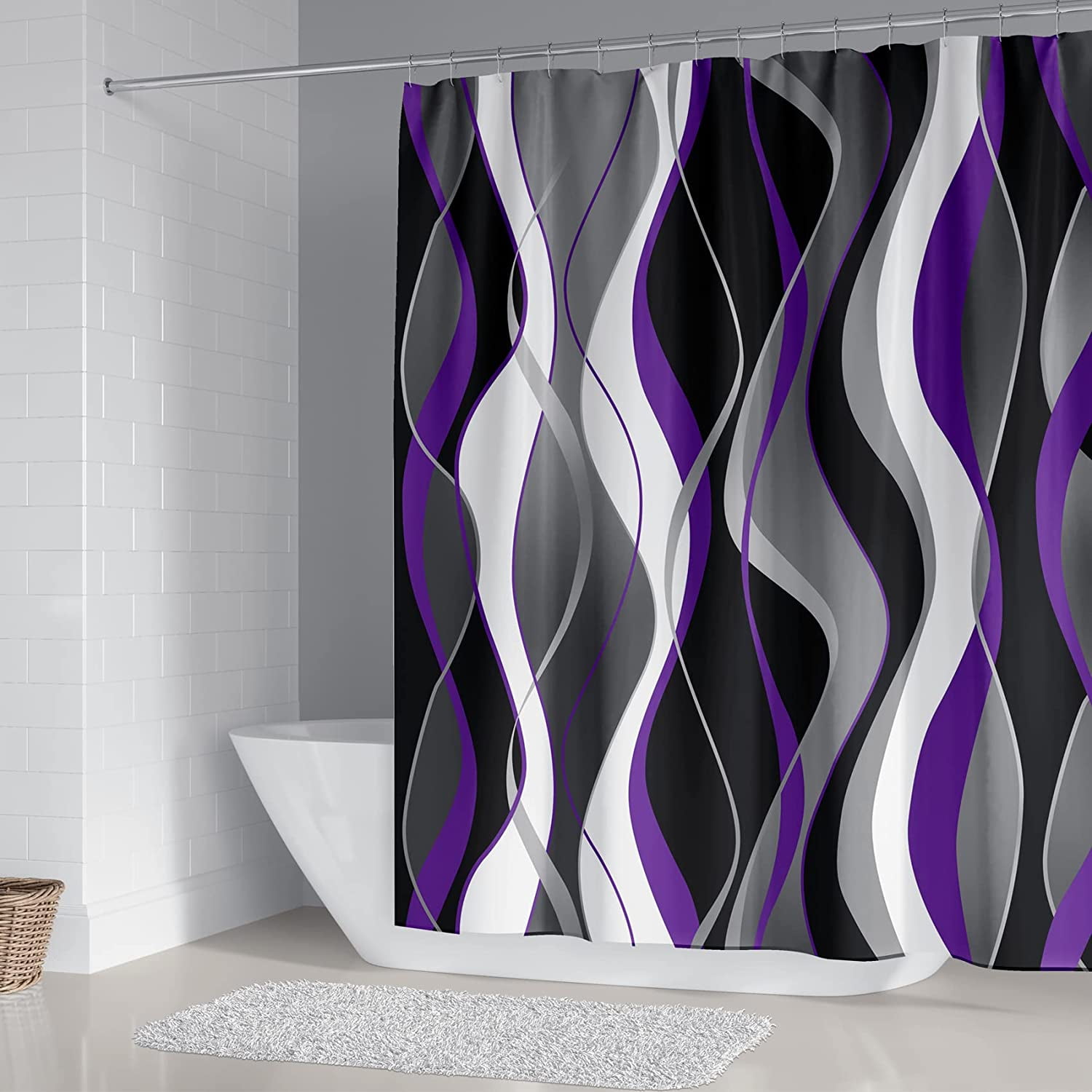 Zig Zag Purple Pattern Print Bathroom Shower Curtain