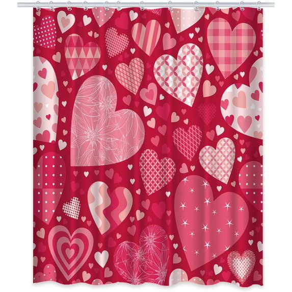 Newhomestyle Romantic Valentine's Day Shower Curtain Red Pink Love Heart Falling Bath Curtain Waterproof Polyester Bathroom Decorations Curtains 72x72 inch