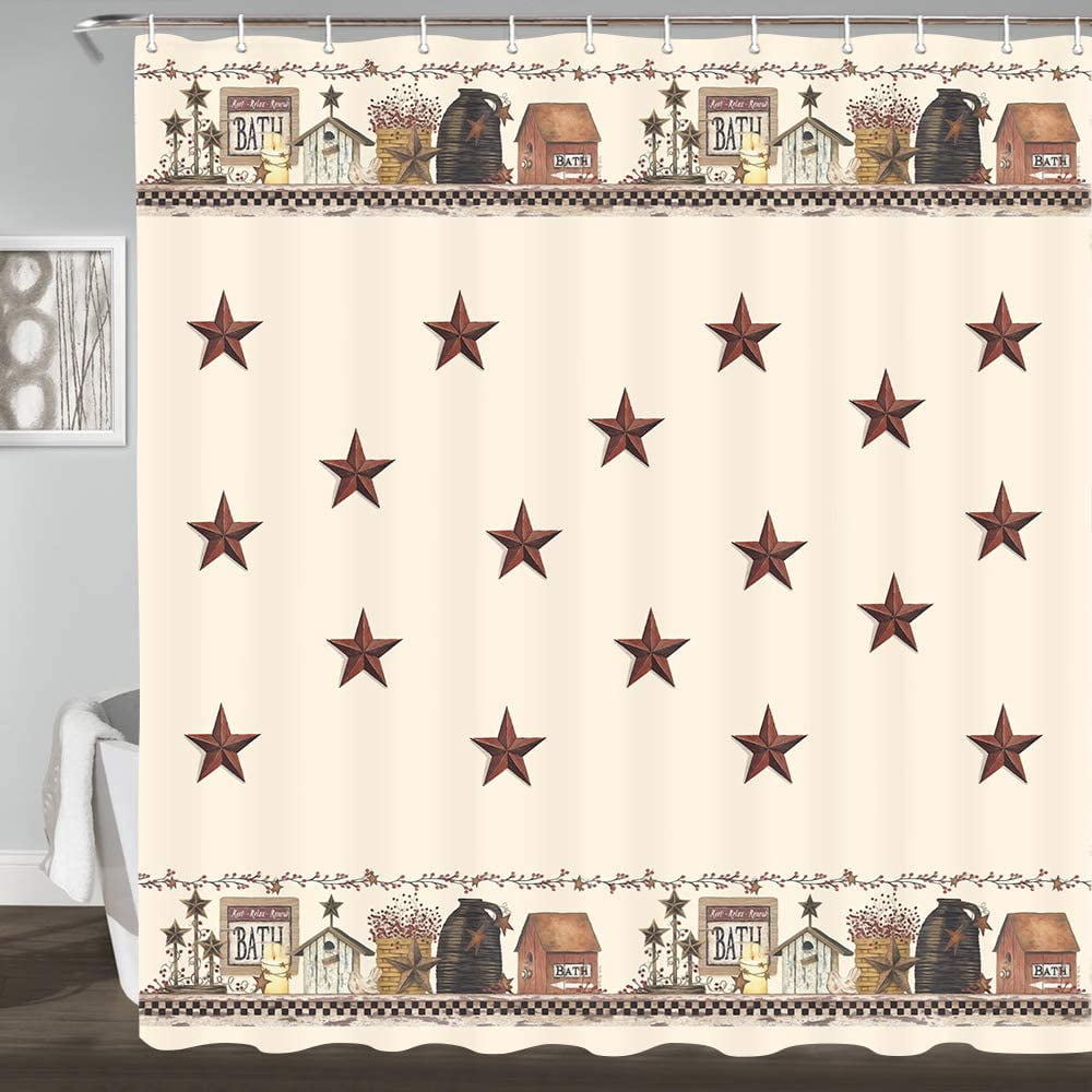 Newhomestyle Rustic Country Shower Curtain, Primitive Barn Star Relax