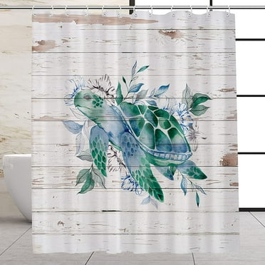 Newhomestyle Sea Turtle Shower Curtain for Bathroom, Beach Themed Bath Decor with Hooks,72x72 Inch