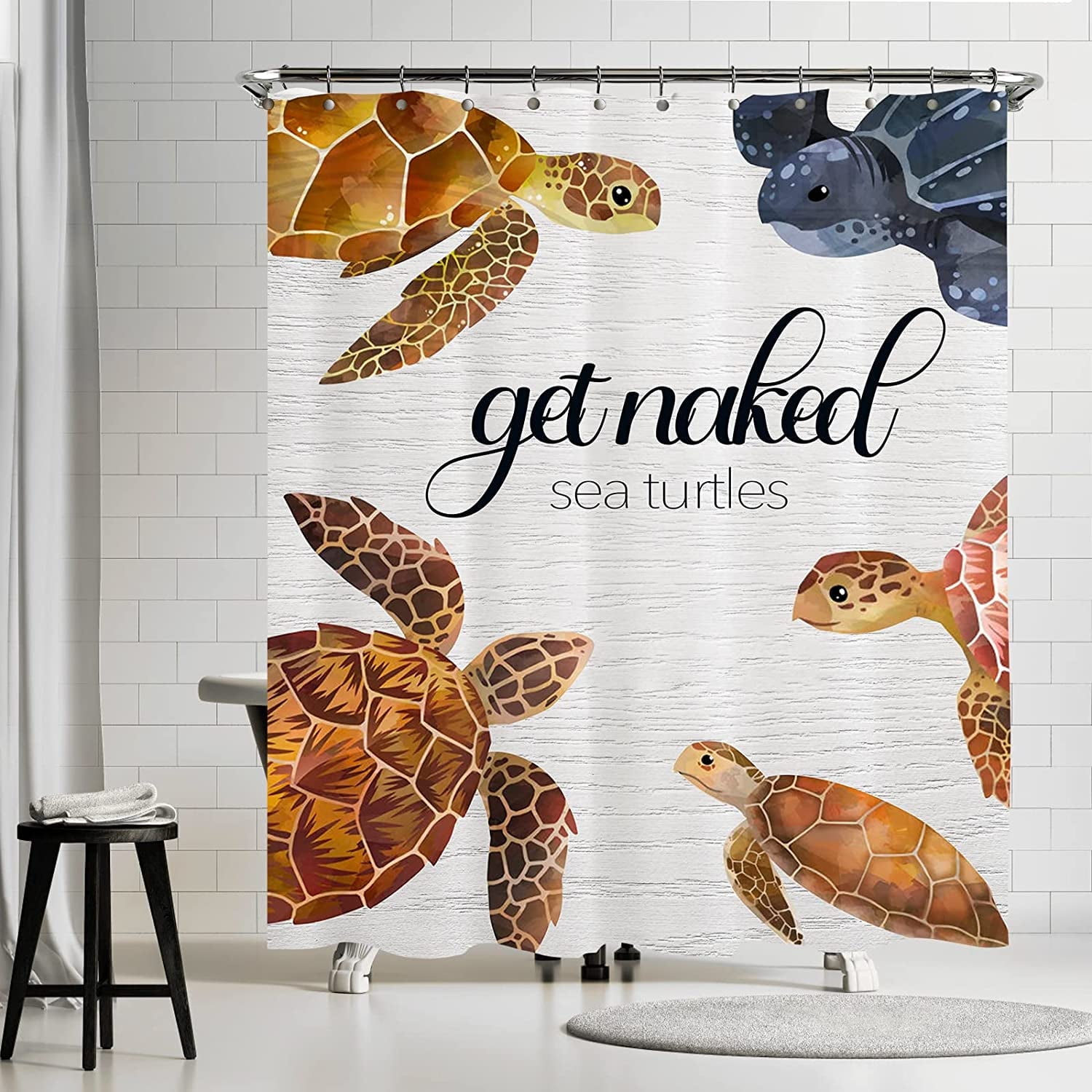 Newhomestyle Sea Turtle Shower Curtain for Bathroom, Ocean Themed Bath Decor with Hooks, 72x72