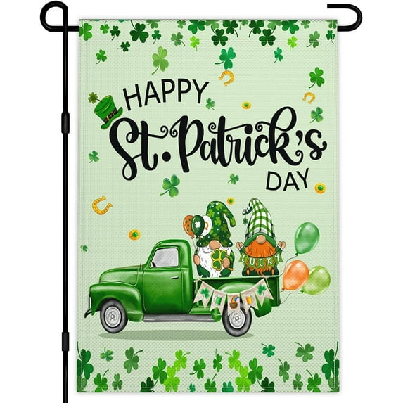 Newhomestyle St Patrick's Day Linen Garden Flag 12x18 inch Lucky Shamrock Garden Flag Double Sided for Outdoor House Yard Outside Garden Decor