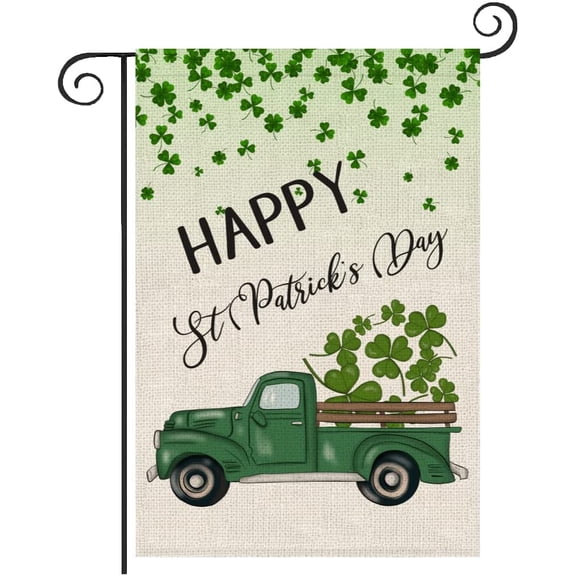Newhomestyle St Patrick's Truck Garden Flag Clearance Saints Flag Happy Saint Patty's Day Yard Flag Home decor Flagpole 12x18 inch