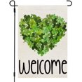 thumbnail image 1 of Newhomestyle St Patricks Day Garden Flag 12x18 Inch Double Sided for Outside Small Burlap Green Shamrocks Clovers Heart Welcome Yard Holiday Decoration, 1 of 5