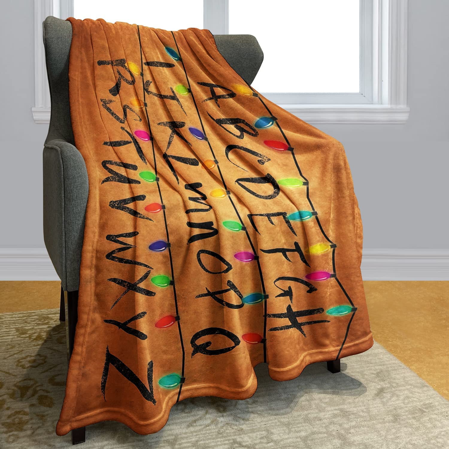 Newhomestyle Throw Blanket Soft Cozy Blanket, Christmas Lights Alphabet