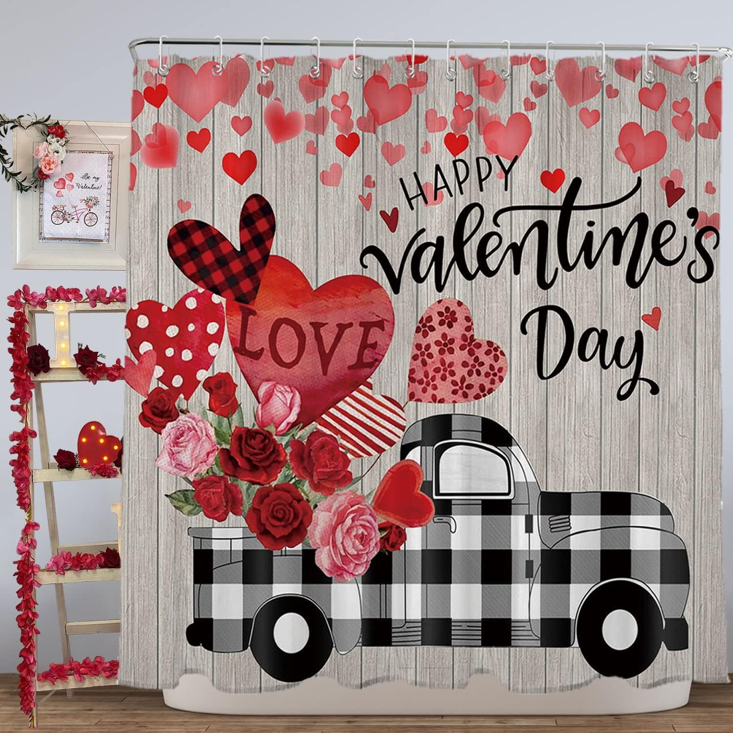 Newhomestyle Valentines Day Shower Curtain, 72"X72" Truck Valentine