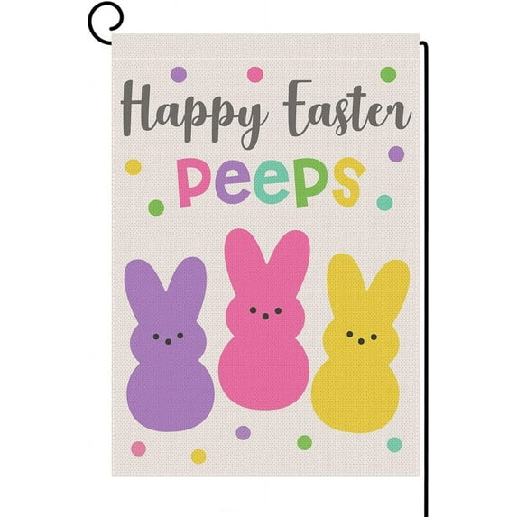 Newhomestyle Welcome Easter Garden Flag 12x18 inch Vertical Double Sided Happy Easter Peeps Small Burlap Flag for Holiday Yard Home Outdoor Decoration