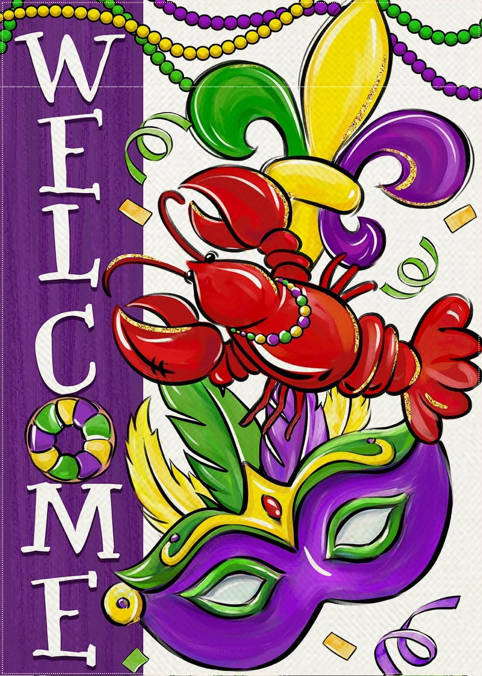 Newhomestyle Welcome Mardi Gras Decorative Garden Flag, Crawfish Mask ...