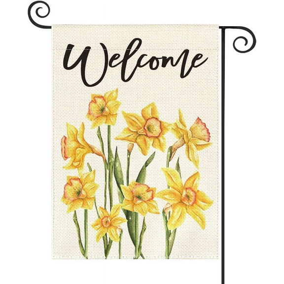 Newhomestyle Welcome Spring Daffodil Garden Flag 12x18 Inch Double Sided Outside, Flower Seasonal Yard Outdoor Flag