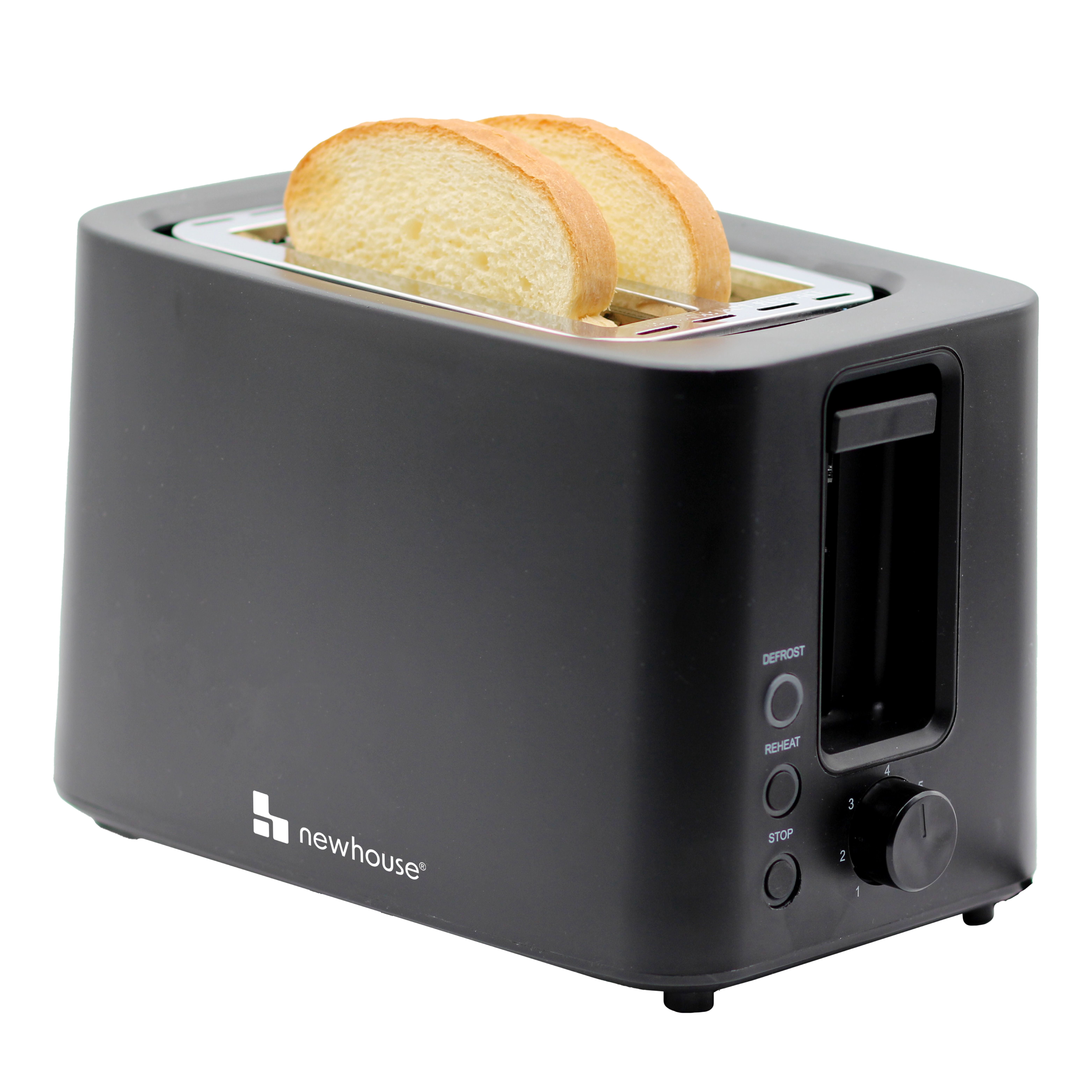 Newhouse 700W Black 2-Slice Toaster with Auto Pop-up and Auto Shut-off NHT-001-BLK, Cool-to-Touch Kitchen Appliance and Apartment Essential, Kitchen Countertop Staple for the Modern Home