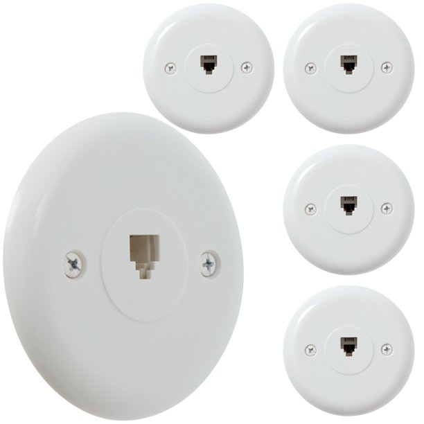 Newhouse Hardware 1Port Round Telephone Jack Wall Plate, 6P4C, for