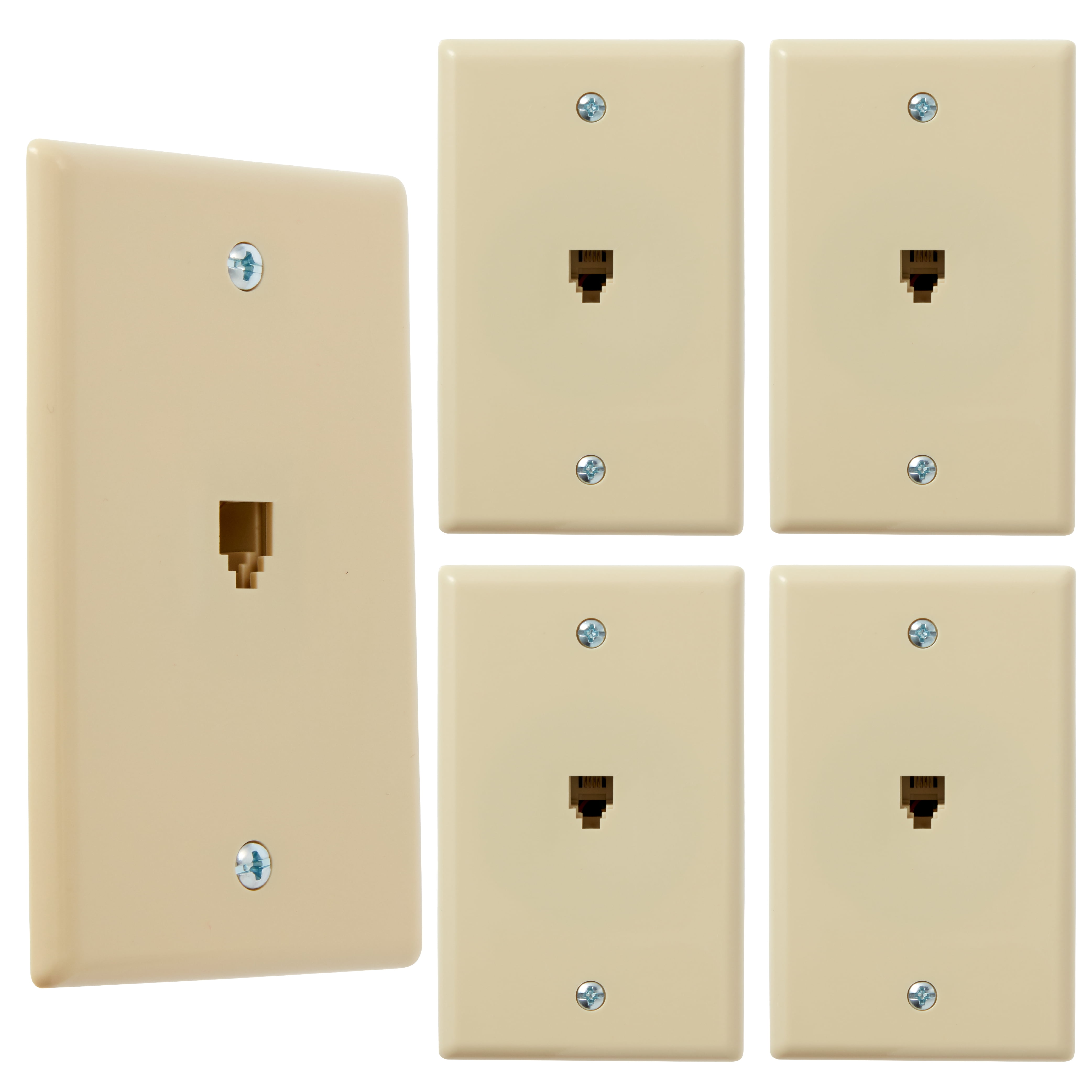 Ivory Single Gang Plastic Telephone Jack Wall Plate, 5-Pack