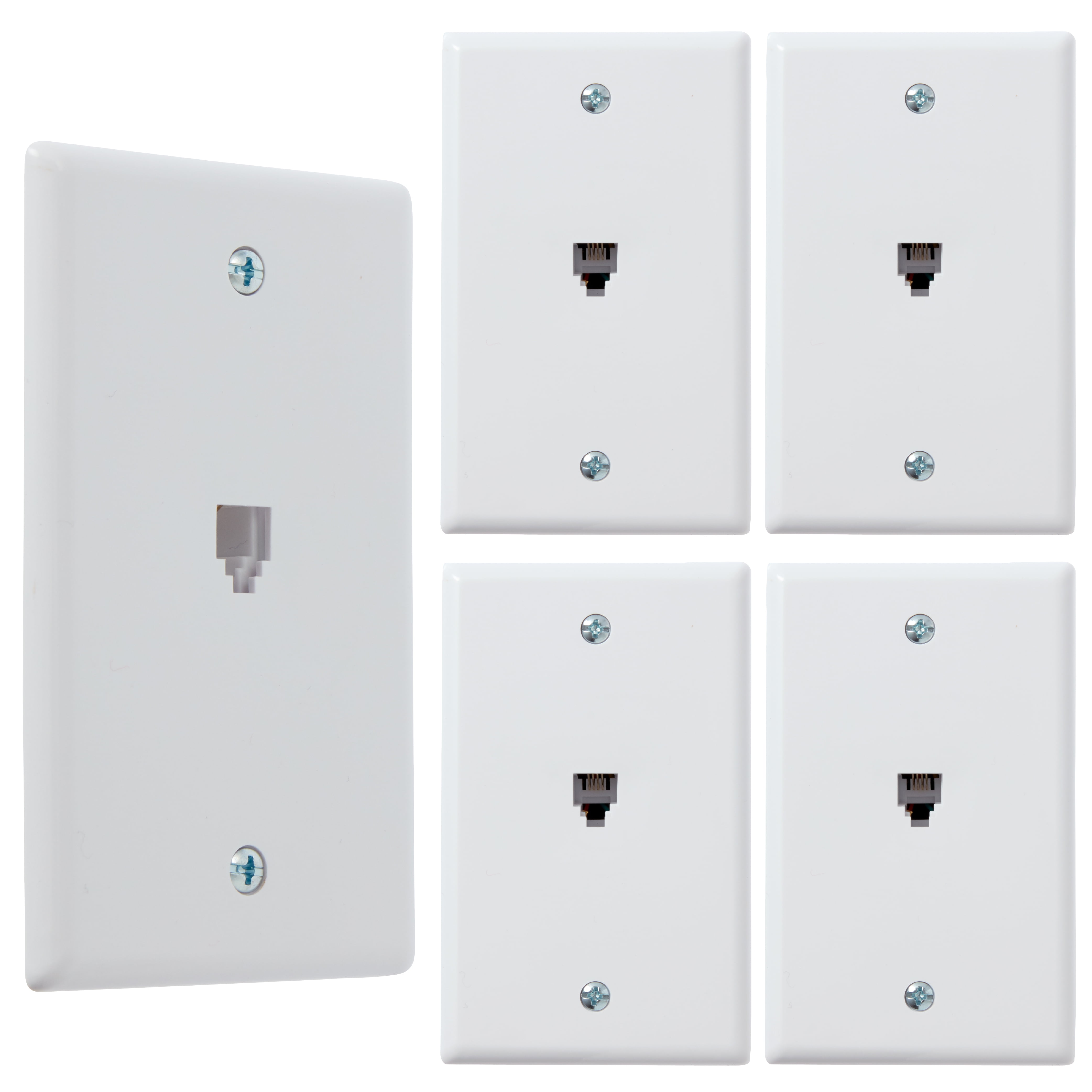 White Single Gang Plastic Telephone Jack Wall Plate, 5-Pack