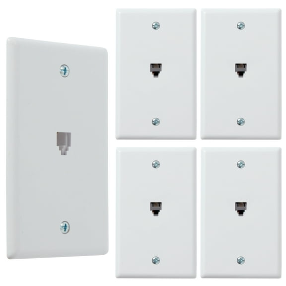Newhouse Hardware 1-Port Telephone Jack Wall Plate, 6P4C, for RJ11 telephone cables, Single Gang, 5-Pack, White