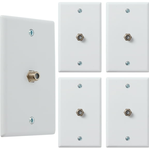 Newhouse Hardware 2-Port TV Cable Wall Plate, F Connector, for Coax Cable, Double Gang Video Wall Jack, 5-Pack, White