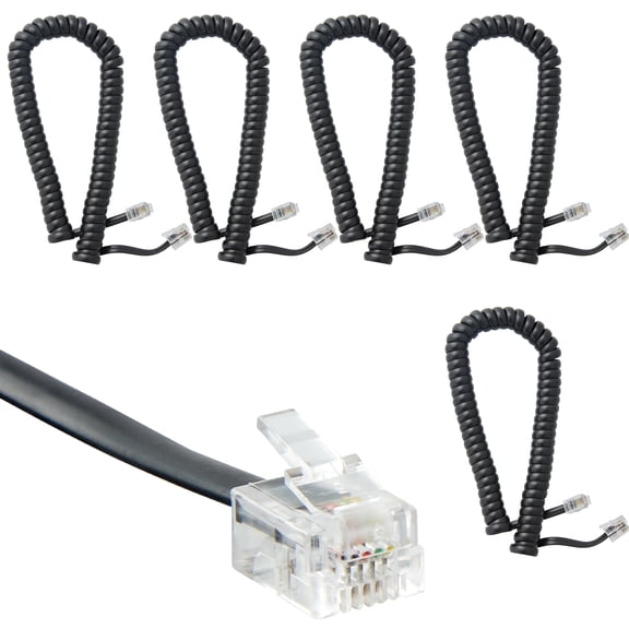 Newhouse Hardware 7 ft Uncoiled/1.33 ft Coiled Telephone Handset Cord, With RJ9 (4P4C) Connectors, Used to Connect the Telephone and Handset, 5-Pack, Black