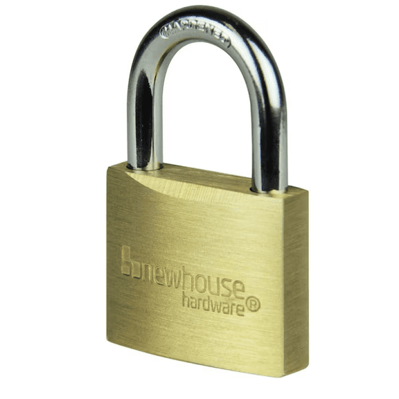 Newhouse Hardware Heavy-Duty Brass Padlock with 2 Keys NHH-KYLK-BRS, Solid Keyed Padlock