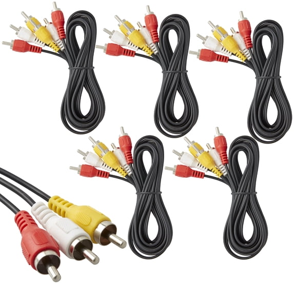 Newhouse Hardware RCA6-05 Audio/Video 3RCA to 3RCA Cable, For TV, VCR, DVD, and Speaker, 5-Pack