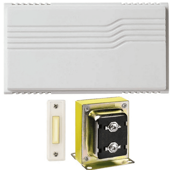 Newhouse Hardware Two Note Wired Door Bell Chime Kit w/Transformer & Surface Mount Lighted Push Buttons, 16VAC/10 VA, White