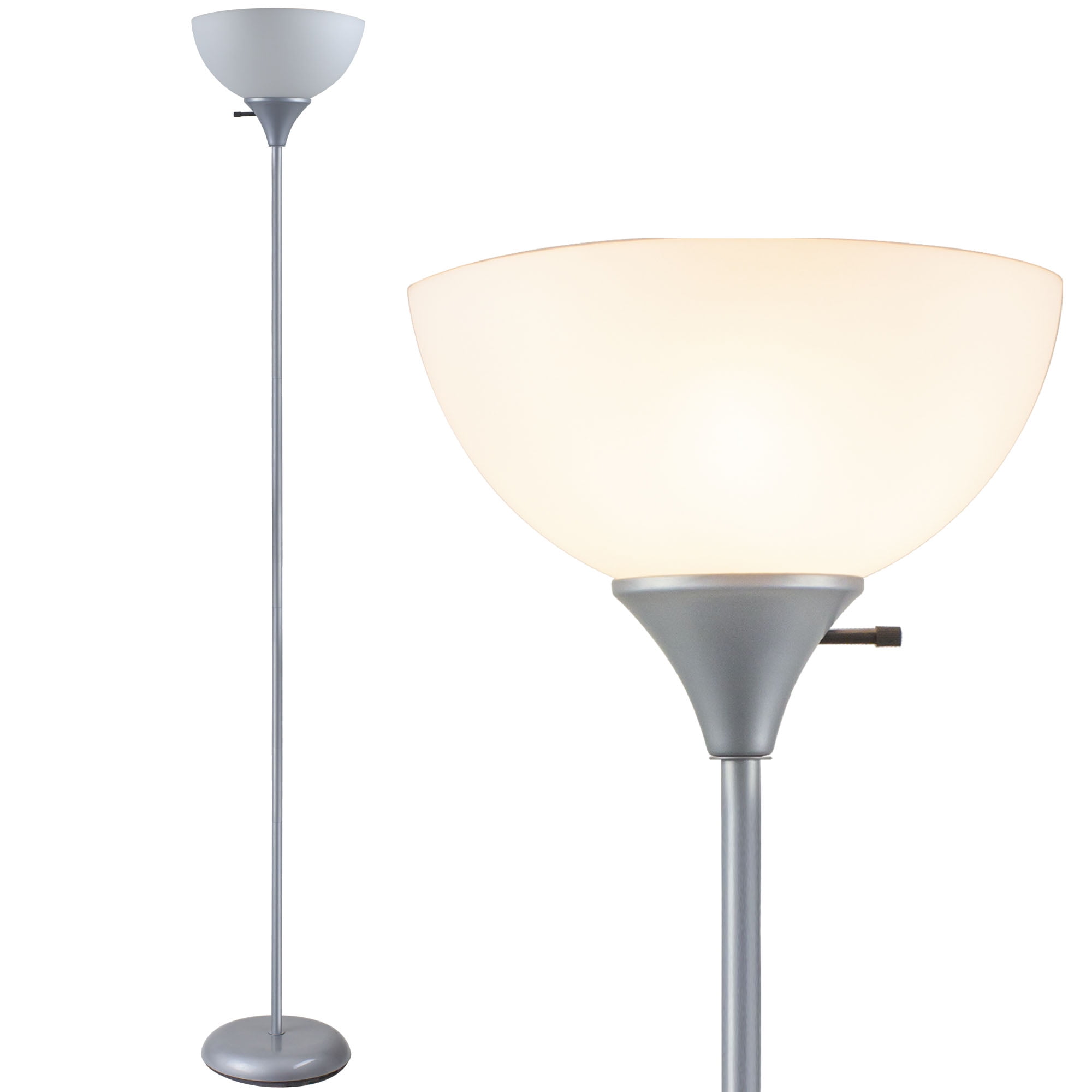 Newhouse Lighting 5 ft. Henry Floor Torch Lamp LED Standing Lights for Living Room Silver 8 Watt LED Bulb Included