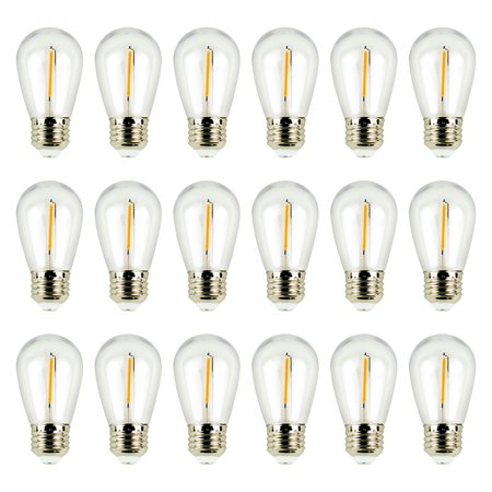 Newhouse Lighting Outdoor 1W (11W Equivalent) S14 Standard E26 Base LED Replacement Exterior String Light Bulbs, 2700K, 18-Pack