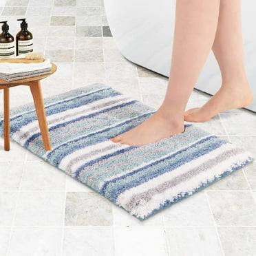 Newlake Bathroom Rug Soft Absorbent Fluffy Microfiber Bath Rug Non-Slip Shaggy Bath Mat for Tub (Blue, 17"x24")