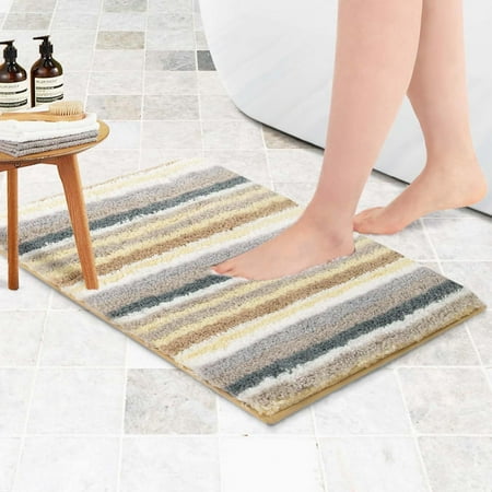 Carvapet Bathroom Rug Soft Absorbent Fluffy Microfiber Bath Rug Non-Slip Shaggy Bath Mat for Tub (Yellow, 17"x24")