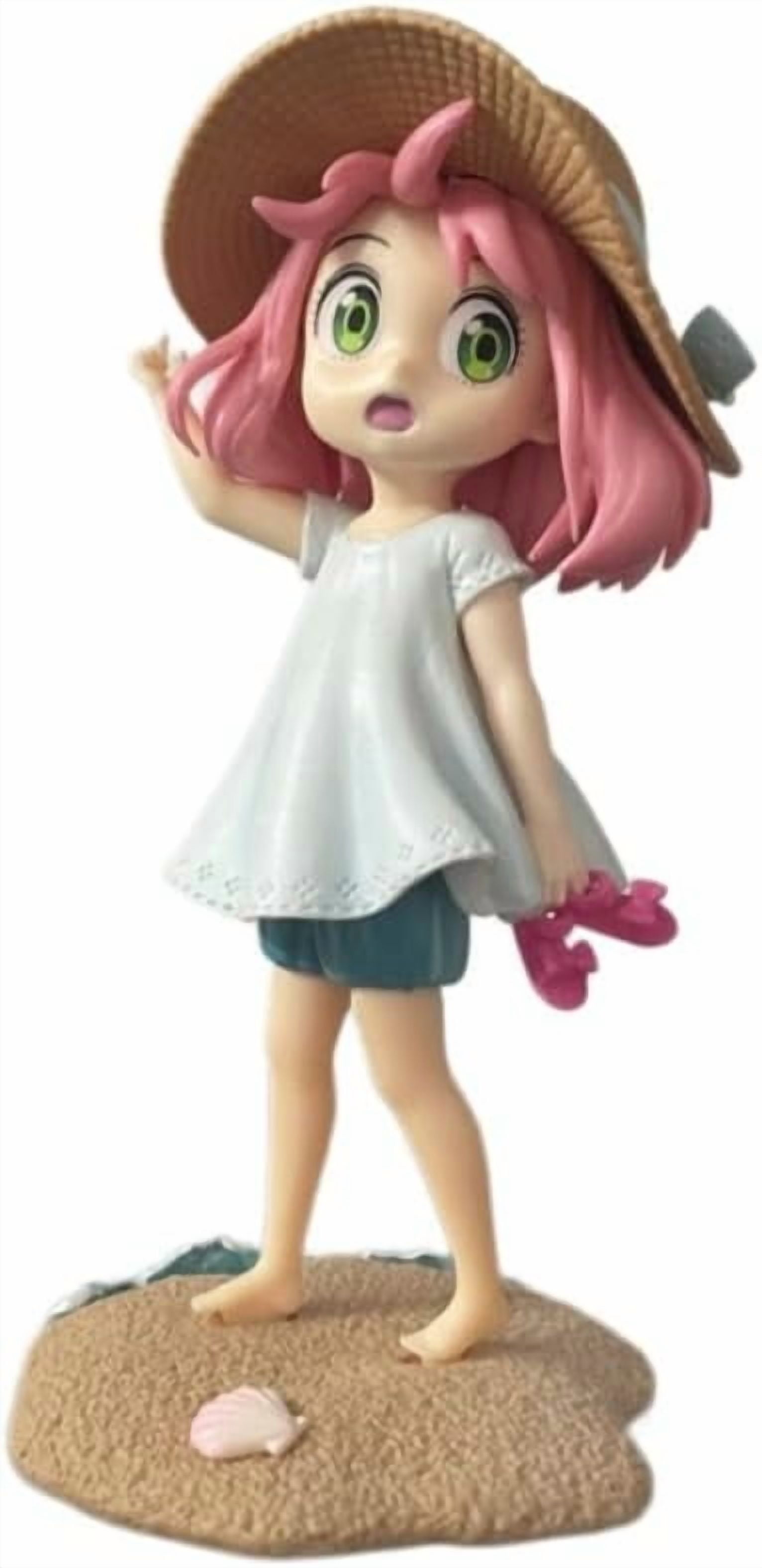 Newly Anya Figure Wearing A Hat Beach Anya Forger Action Figures Anime 18cm/7.1inch Character Collection Statue Model Desktop Decoration Ornament Gifts