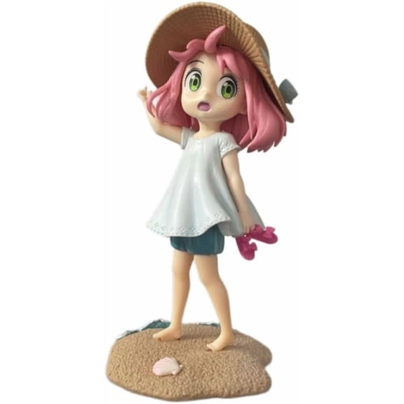 Newly Anya Figure Wearing A Hat Beach Anya Forger Action Figures Anime 18cm/7.1inch Character Collection Statue Model Desktop Decoration Ornament Gifts