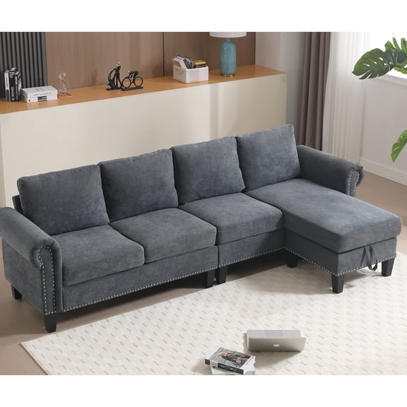 Newly Arrived Convertible Feature - L - shaped Sectional Sofa with Nail - head Decor for Living Room