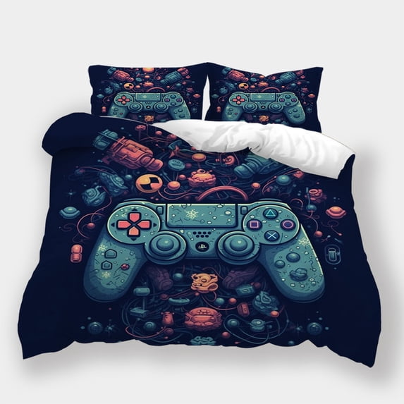 Newly Design Bedroom Decor Gamepad Printed Duvet Cover Pillowcase Adult Bed Gift Bedding Set,Queen (90"x90")