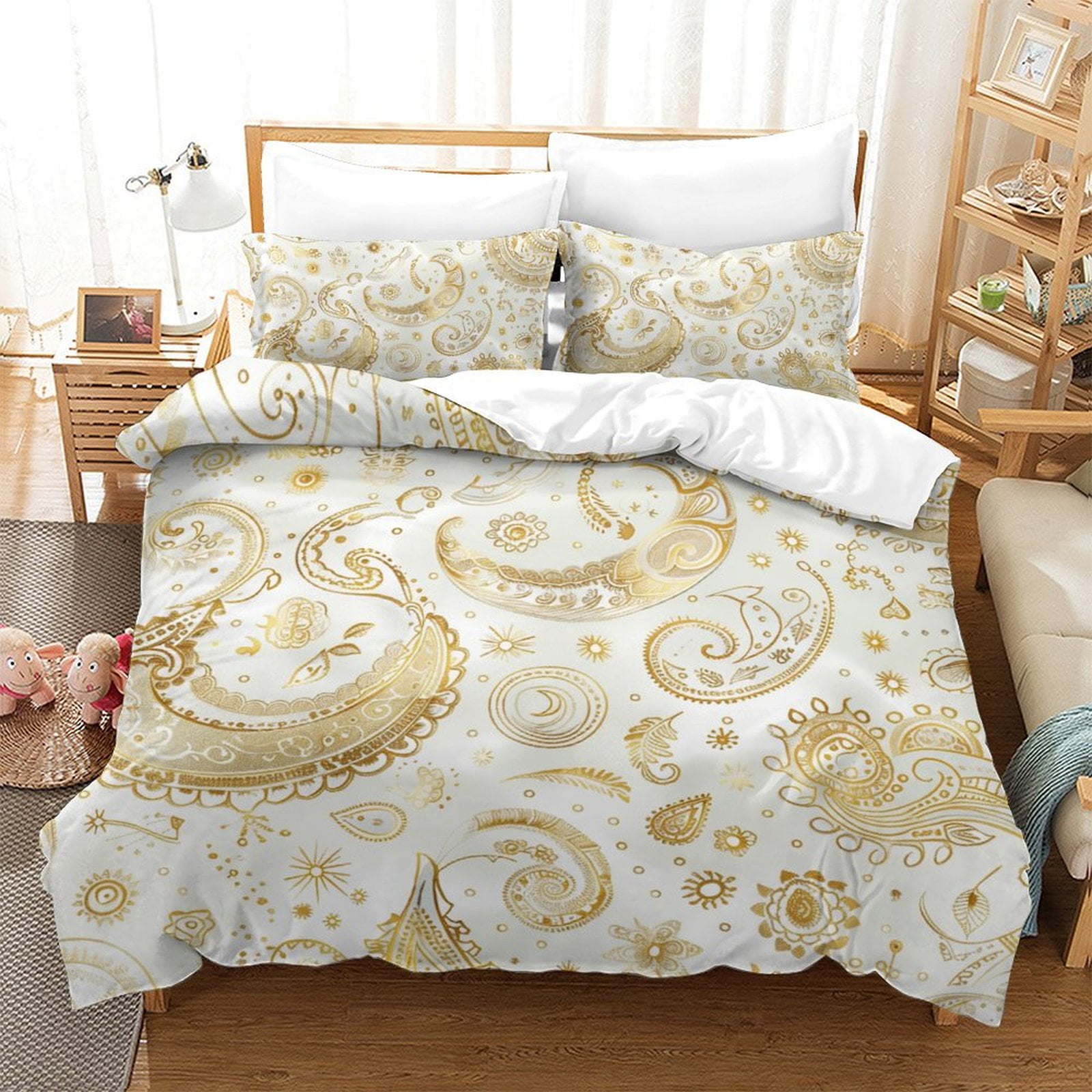 Gold Paisley Pattern Print Duvet Cover Bedding Set