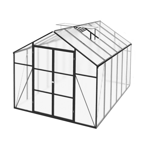 Newly Design Greenhouse 8x12 FT Polycarbonate Greenhouse Raised Base and Anchor Aluminum Heavy Duty Walk-in Greenhouses for Outdoor Backyard in All Season