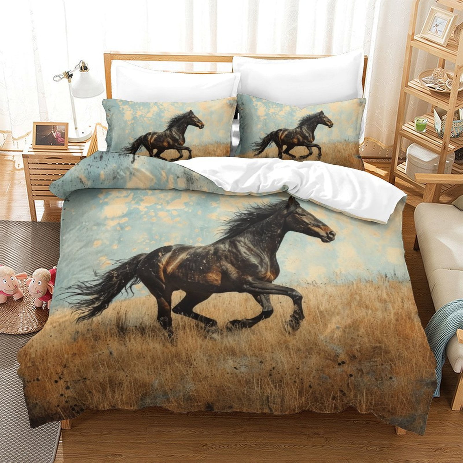 Newly Fashion Bedding Set Horses Printed Comforter Cover Set Adult ...