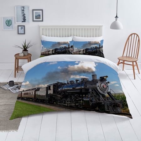 Newly Fashion Children Home Textiles 3D Train Printed Bedding Cover Set Bedspreads,Queen (90"x90")