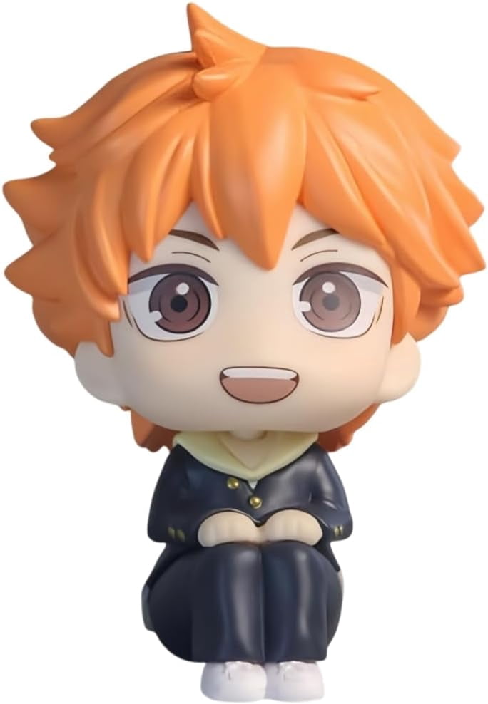 Newly Hinata Shoyo Figure Kageyama Tobio Figure Q Version Sitting Anime Figures 10cm/3.9inch Handmade PVC Cartoon Manga Character Model Craft Gift (Hinata Shoyo)