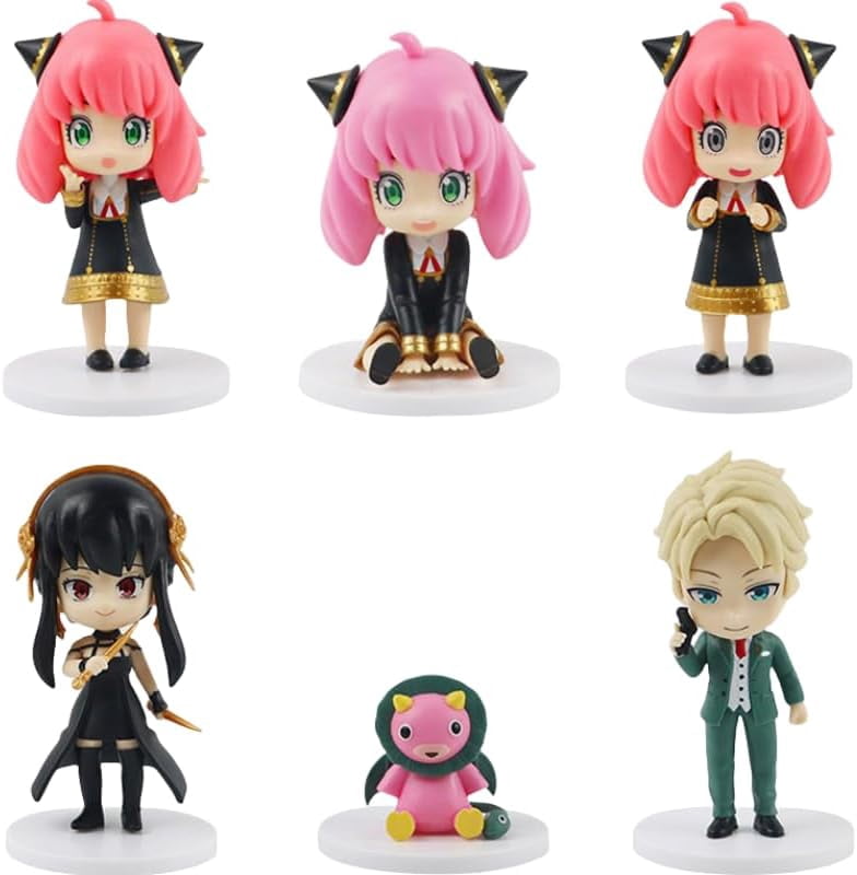 Newly Lloyd Forger Figure Anya Figure Yor Breccia Figure Six Q Version Standing Anime Figures 10cm/3.9inch Anime Statue Desktop Decor Gifts (B)