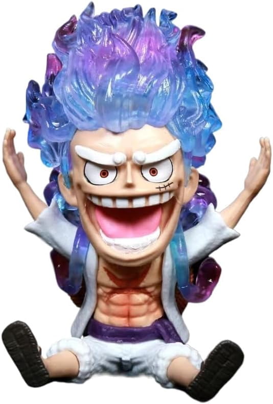 Newly Luffy Figure Q Version Sitting Nika Fifth Gear Luffy Action Figures 13cm/5.1inch PVC Character Figurine Cosplay Model Decoration Anime Gift (A)