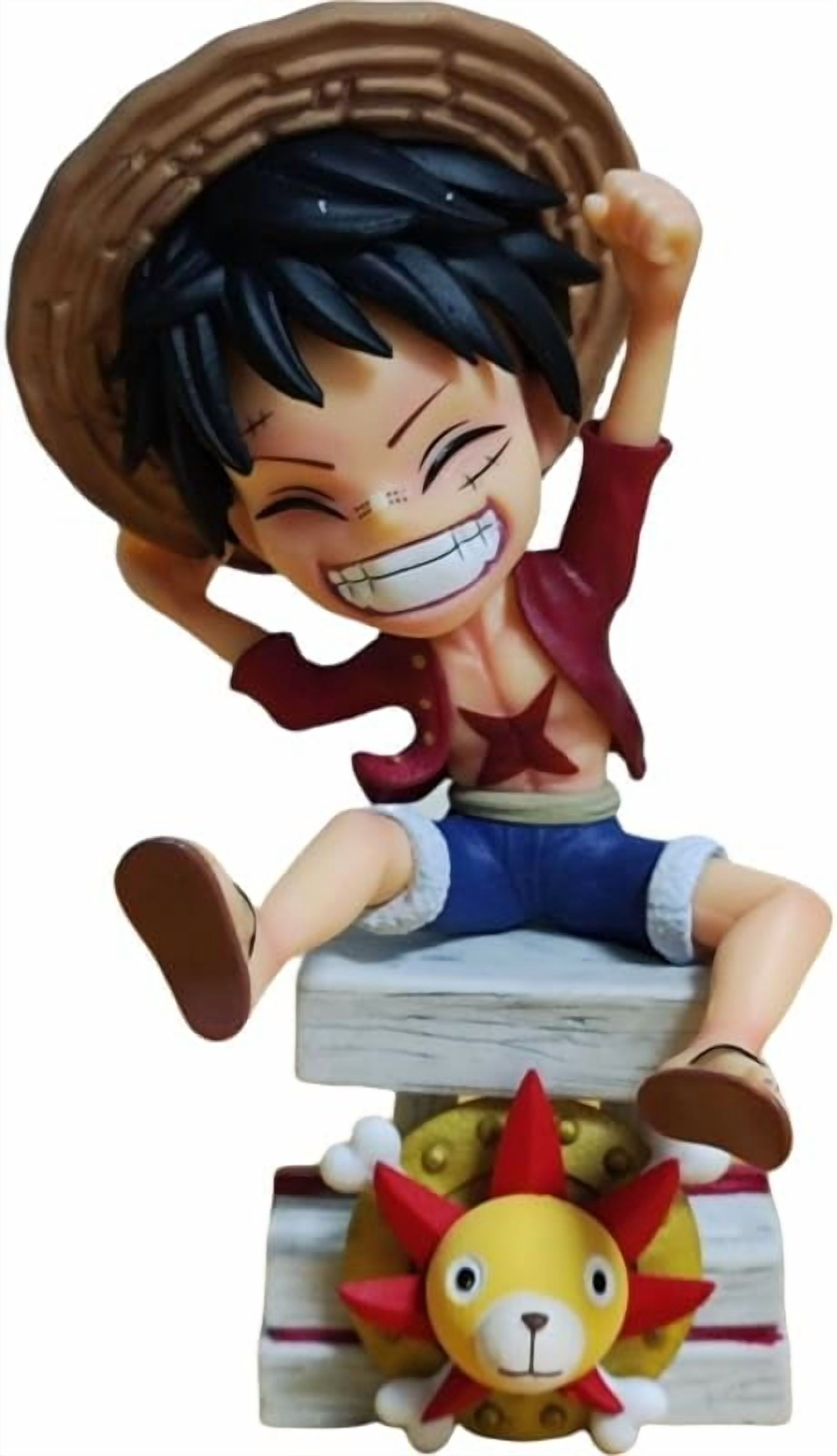 Newly Luffy Figure Sitting Q Version Hat Monkey D. Luffy Anime Figures 16cm/6.3inch Handmade PVC Cartoon Character Model Decoration Craft Gift