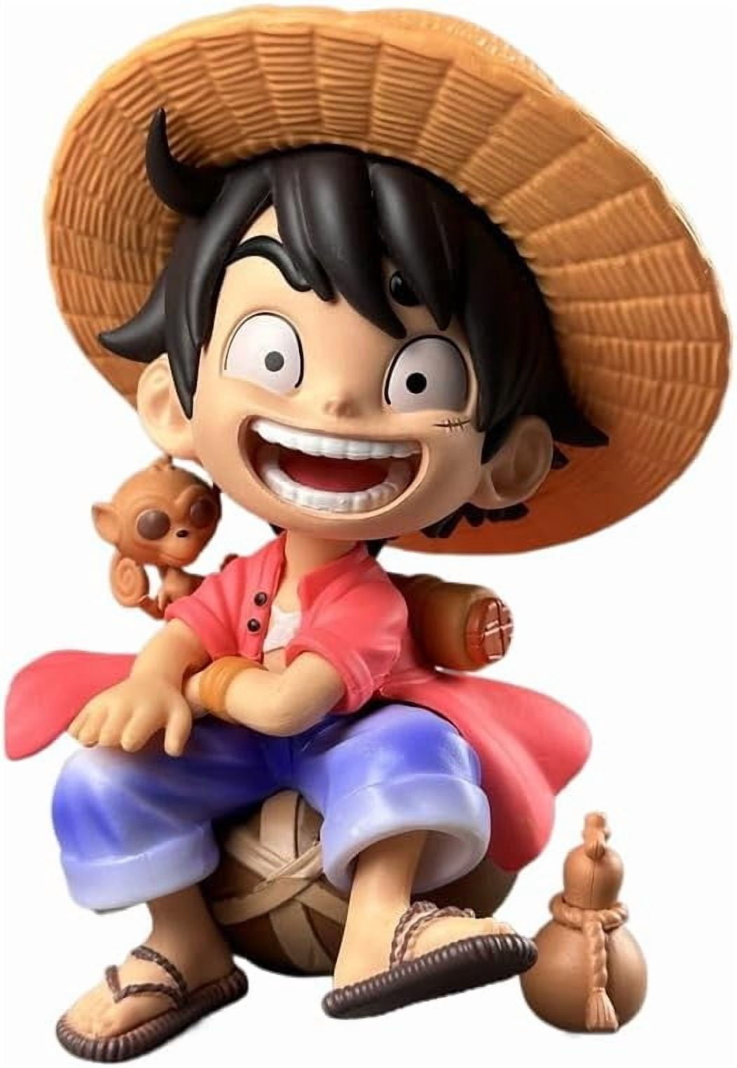 Newly Luffy Zoro Figure Q Version Sitting and Laughing Luffy Zoro Figures Desktop Ornaments PVC Action Statue Model Figure (Luffy)
