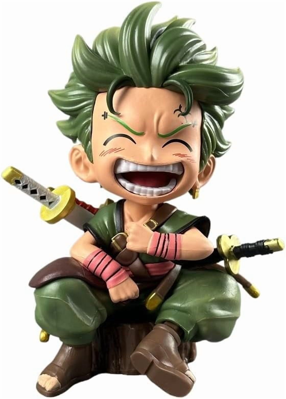 Newly Luffy Zoro Figure Q Version Sitting and Laughing Luffy Zoro Figures Desktop Ornaments PVC Action Statue Model Figure (Zoro)