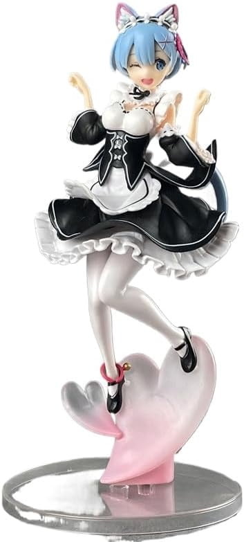 Newly Rem Figure Cat Ear Maid Rem Action Figures 23cm/9.1inch PVC Character Figurine Cosplay Model Collectible for Anime Fans Gifts