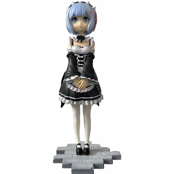 Newly Rem Figure Ram Figure Standing Maid Outfit Anime Figures 16cm/6.3inch Character Statue Model Desktop Decoration Ornament Gifts (a)