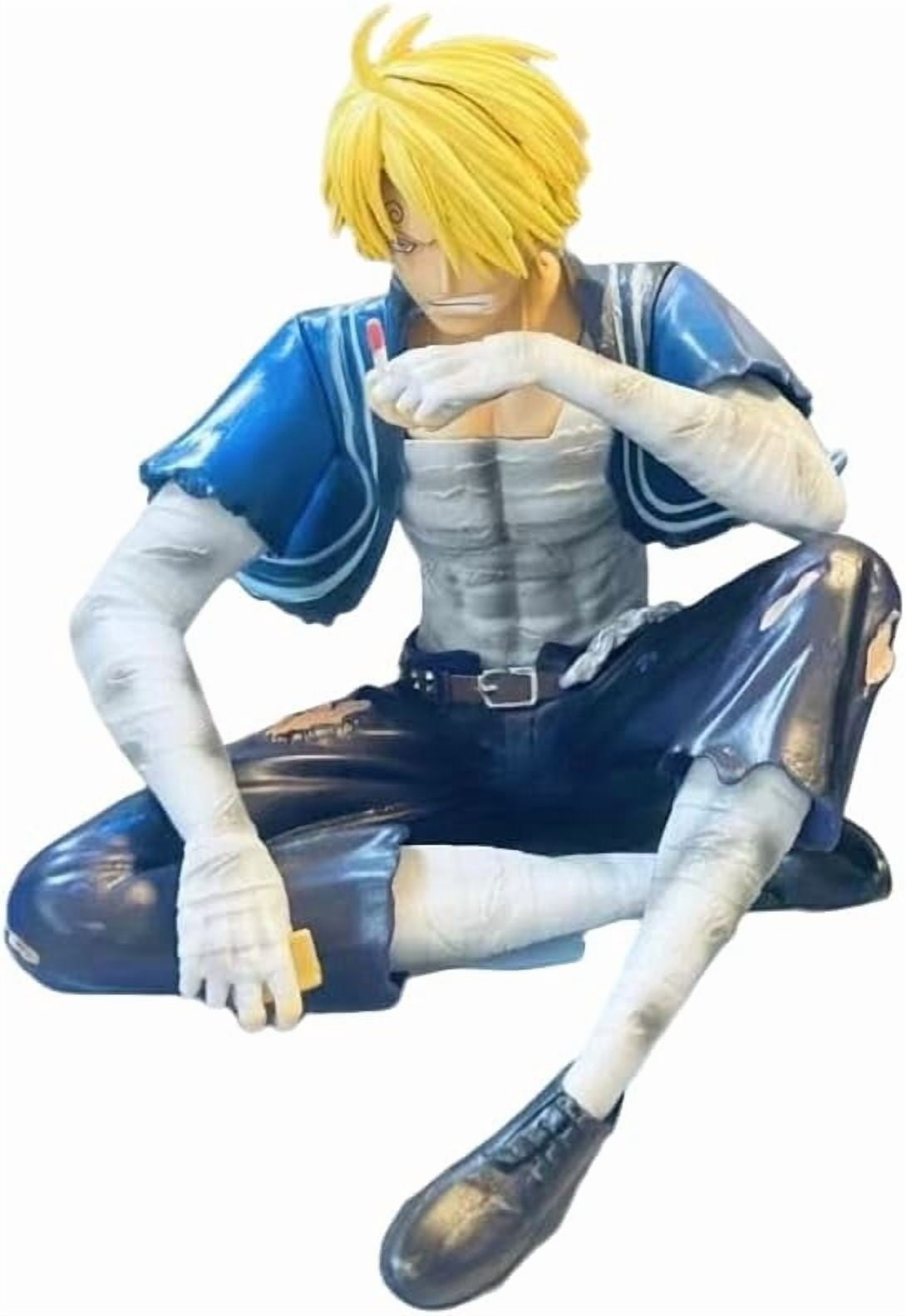 Newly Sanji Figure Sitting Battle Damaged Sanji Anime Figures 22cm/8.7inch Handmade PVC Statues Collectible Souvenirs for Anime Fans Gifts