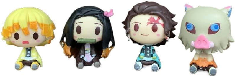 Newly Tanjirou Nezuko Figure Agatsuma Zenitsu Figure Hashibira Inosuke Figure Four Sitting Q Version Action Figures 5cm/1.9inch Handmade PVC Anime Gifts