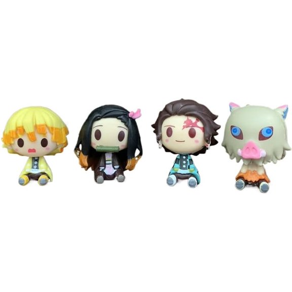 Newly Tanjirou Nezuko Figure Agatsuma Zenitsu Figure Hashibira Inosuke Figure Four Sitting Q Version Action Figures 5cm/1.9inch Handmade PVC Anime Gifts