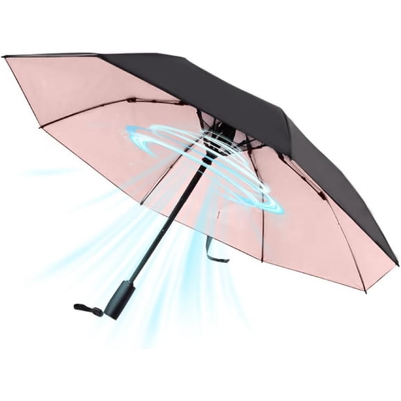 【Newly】UV Portable Cooling UPF 50+ Foldable Umbrellas with Fan for Sun & Rain, USB Rechargeable for Games, Playgrond, Heatstroke, Hot Days